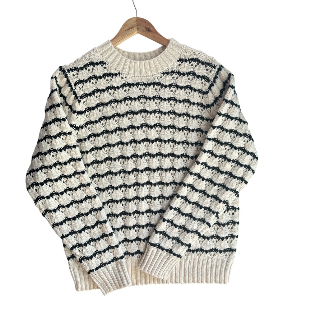 Falls Creek Sweater Cream/Black Knitwear Stripe Grandma Crew Neck Large Pullover